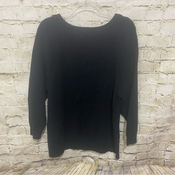 Express Black Chunky Knit Cotton Blend 3/4 Sleeve Pullover Sweater - Picture 3 of 5